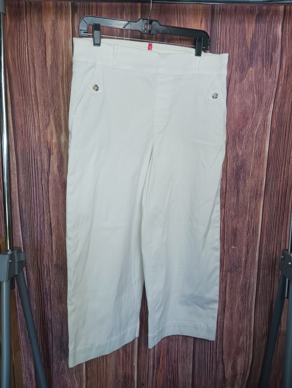 Spanx white stretch twill wide leg crop pants size xl